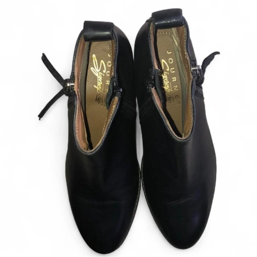 Journee Signature Womens Black Genuine Leather Charlotte Ankle Bootie Size 9